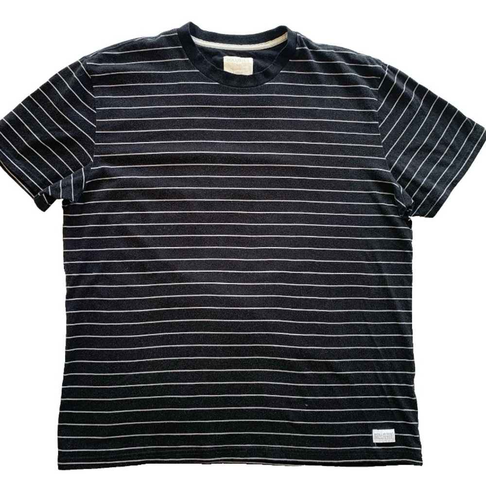 Hollister Men’s Black White Striped T-Shirt Size L Crew Neck Short Sleeve